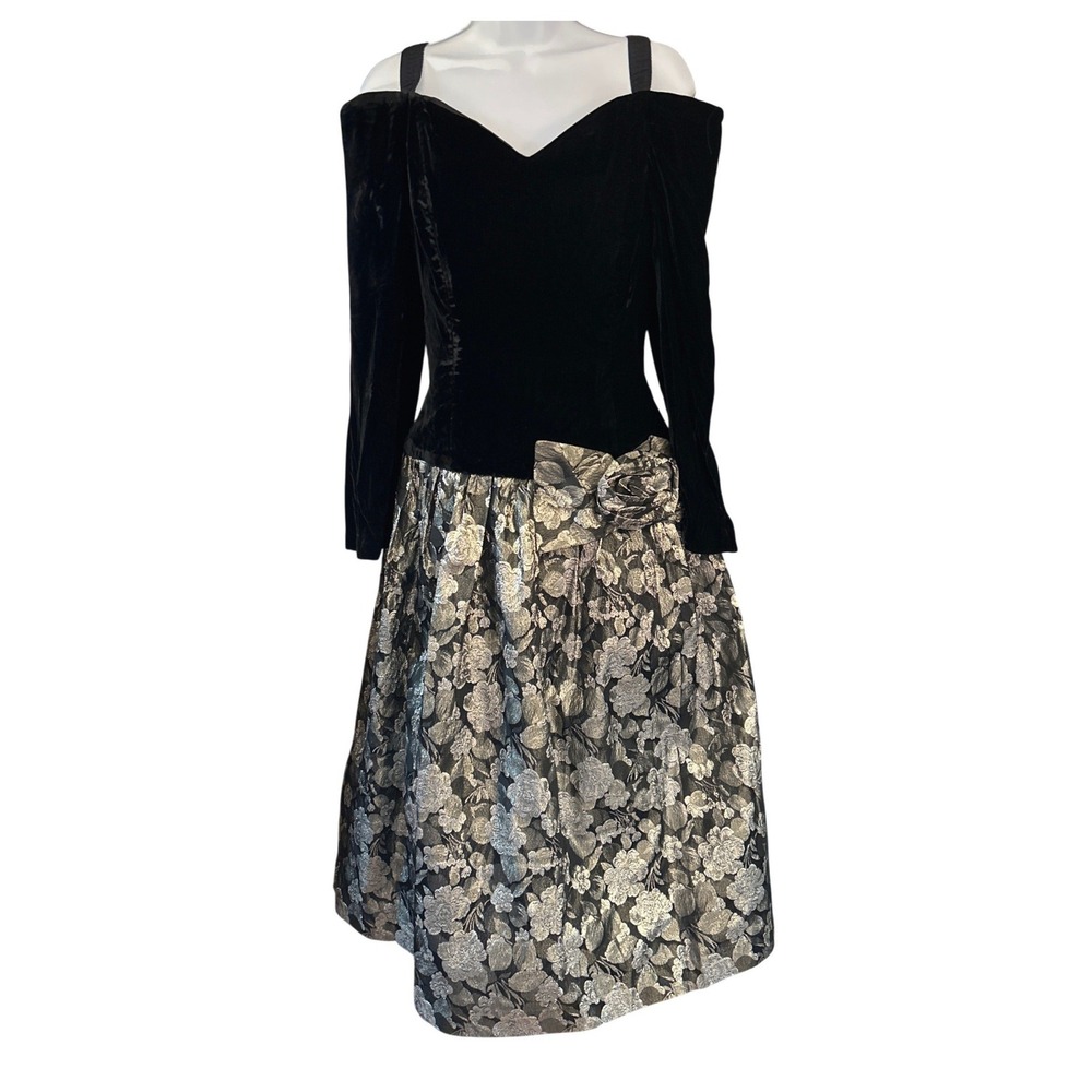 80s Opening Night Dress Velvet Brocade Prom Goth Party Holiday Formal 13-14
